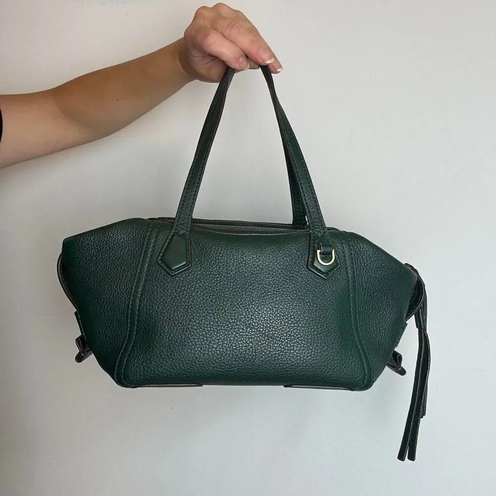 Tory Burch Perry Small Satchel in pine green pebbled leather
